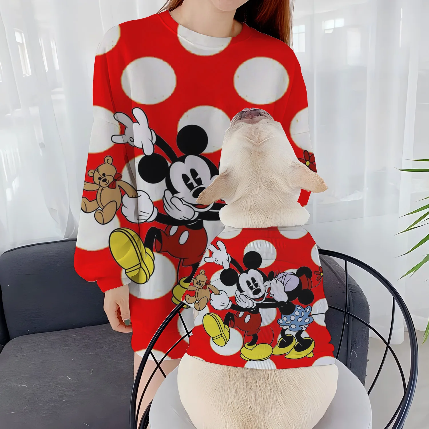 Casual Sweatshirts Winter Clothes Women 2024 Pet Clothing Autumn Puppy Long Sleeve Dog Round Neck Mickey Pullover Parent-Child