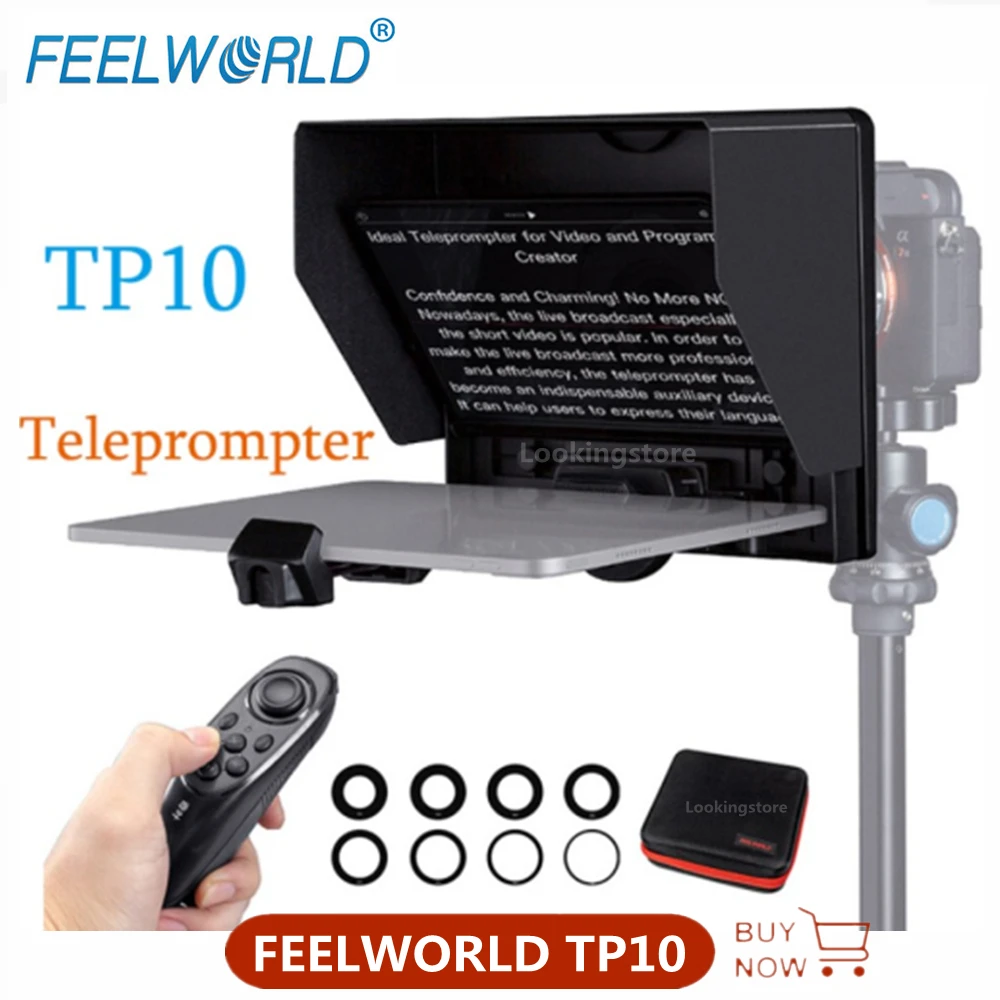 FEELWORLD TP10 Teleprompter Portable 10 Inch Teleprompter Smartphone Tablet Prompter for Pad Tablet DSLR Camera Shooting