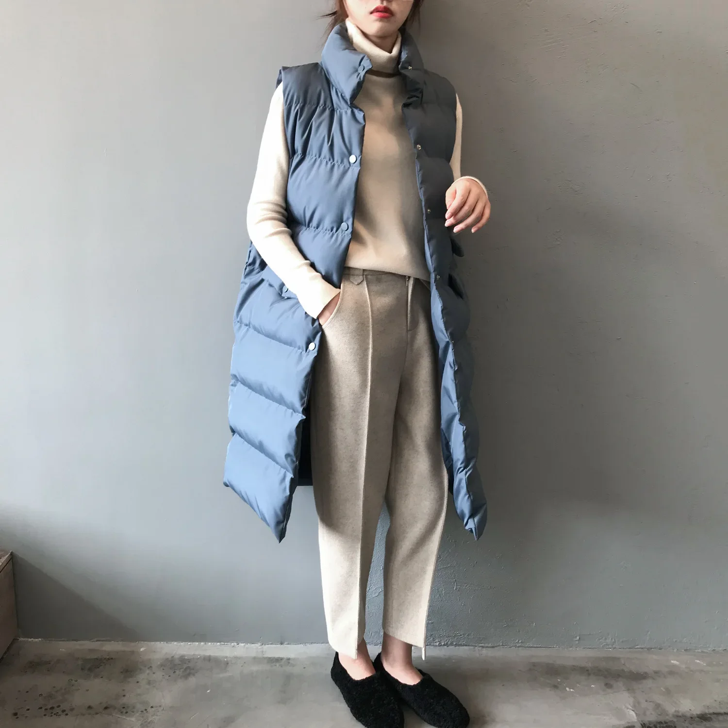 Solid Button Up Long Vest Cotton Padded Women Sleeveless Warm Cardigan Waistcoat 2023 Autumn Winter Puffer Jacket Bubble Outfit