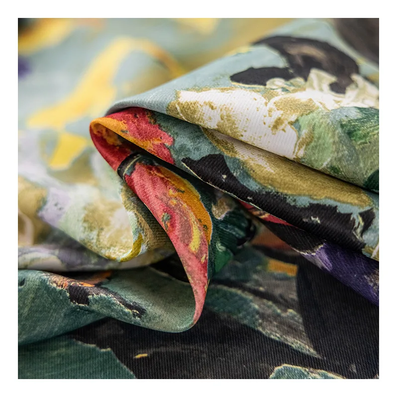 

[Oil painting] White silk semi-blackout printed curtain fabric, abstract pastoral style curtain fabric Curtains for Living
