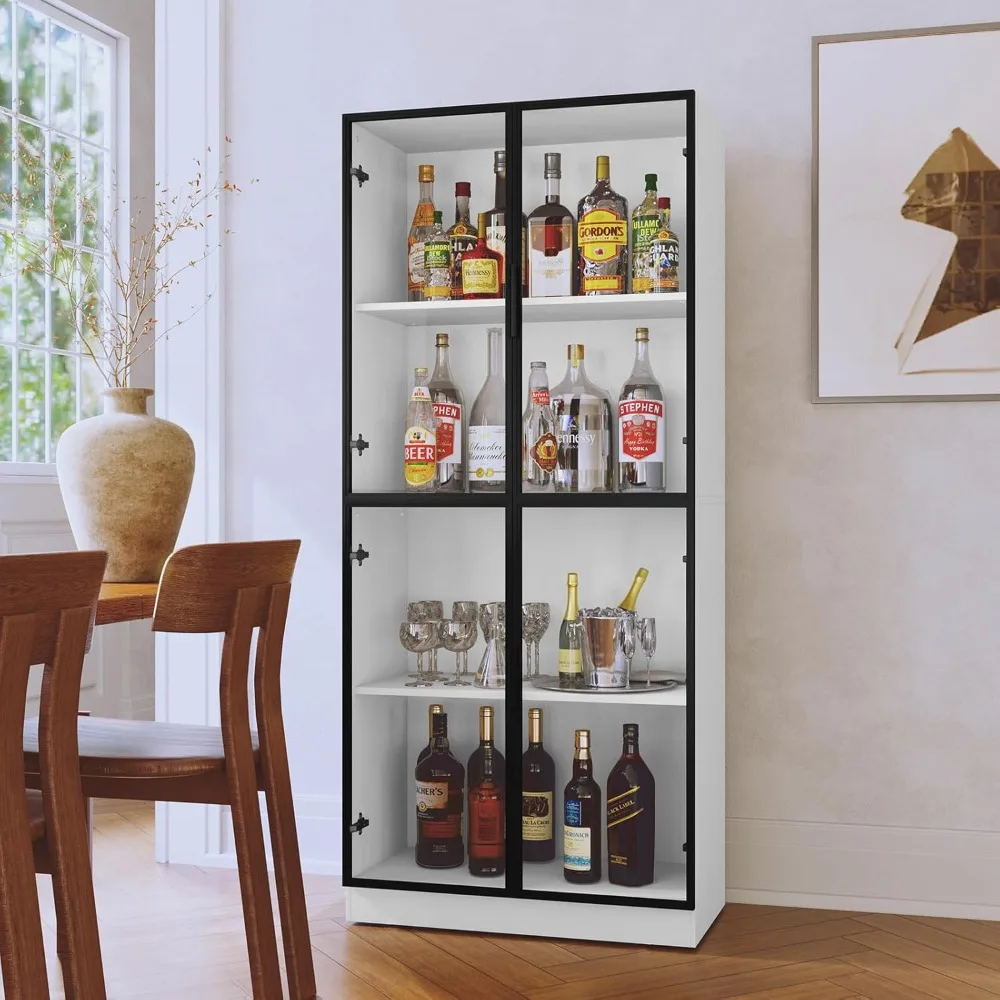 

68" Tall Wine Bar Cabinet, Modern Liquor Cabinet with 4-Tier Storage Shelves, Display Cabinet with Glass Doors, Home Bar Liquor