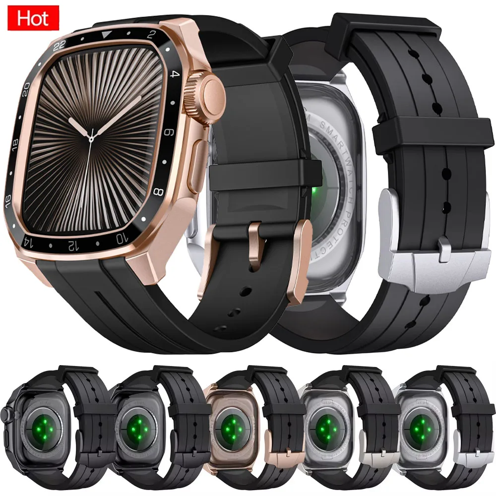 

Комплект модификации для Apple Watch Series 10, 46 мм, чехол из сплава, силиконовый ремешок для IWatch Series 10, масштабный стиль, сменные аксессуары