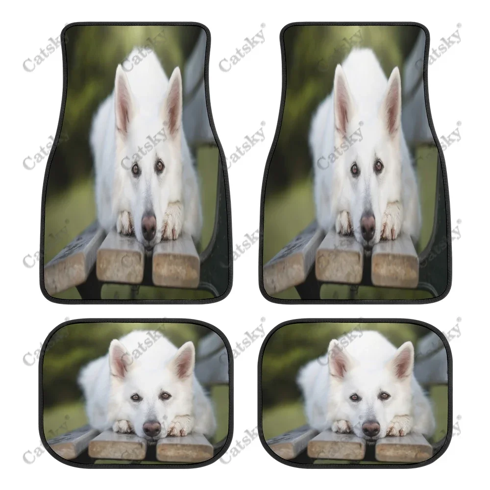 Animal Berger Blanc Suisse Car Floor Mat Vintage Carpet Anti-Slip Rubber Mat Pack of 4 Auto Accessiores for Car SUV Van