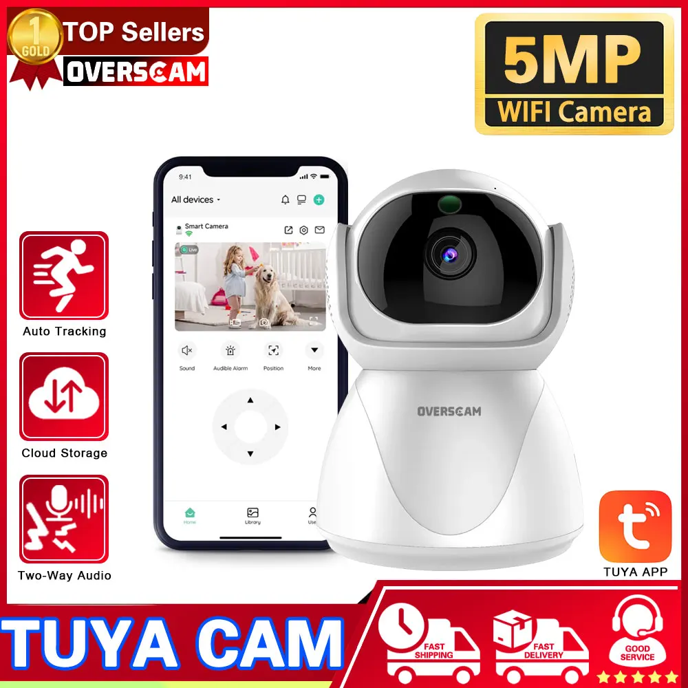 

Indoor Security WIFI 5MP Pet Camera With TUYA Smart Cameras For Home Security Camera For Baby Monitor/Elder Pan Tilt Auto Track