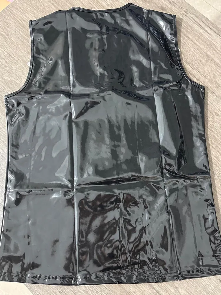 S-7XL Sleeveless Wet Look PVC Tank Top Shirts Shiny PU Leather Hip Hop Vest Waistcoat Tights Performance Tanktop Gym Tees Shaper