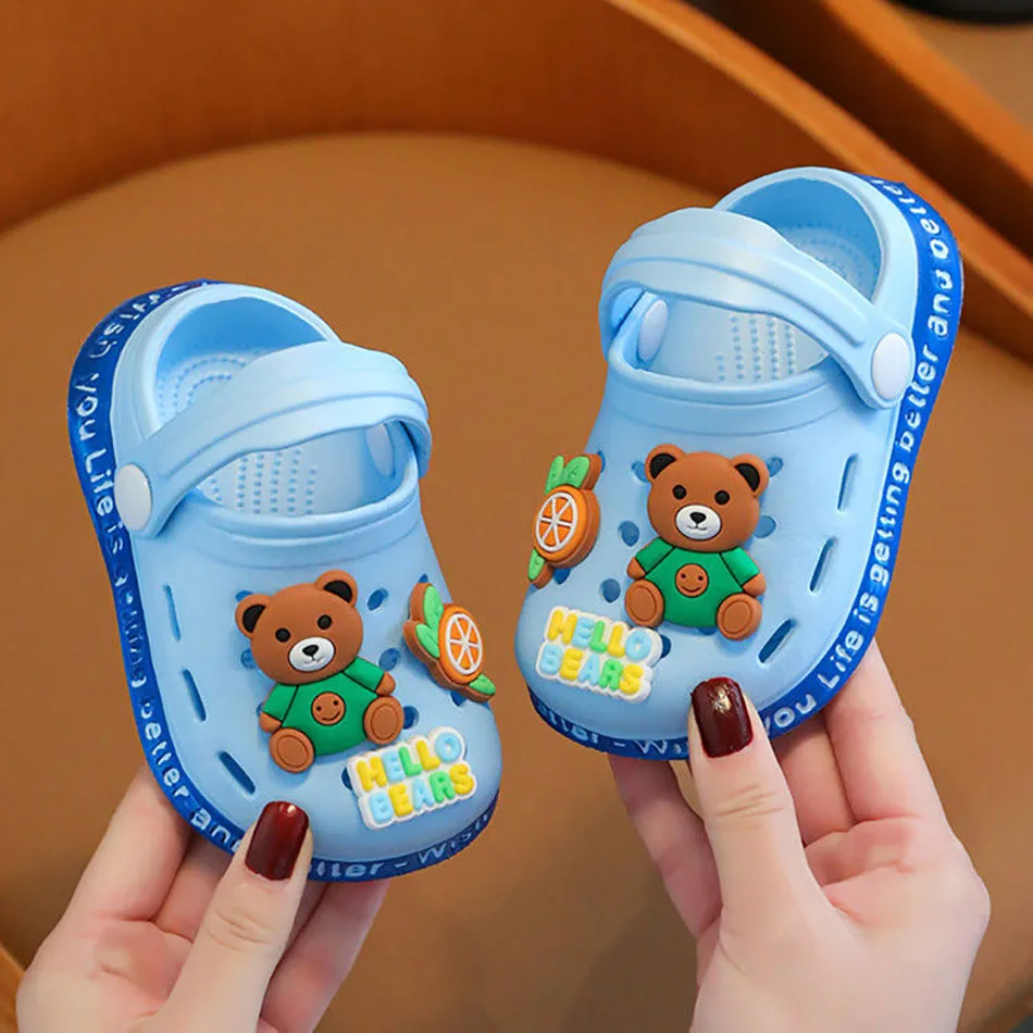 Children Summer Beach Clogs with Cartoon Holes Baby Casual Shoes Soft Soled Anti Slip Breathable Indoor Slippers for Active Kids