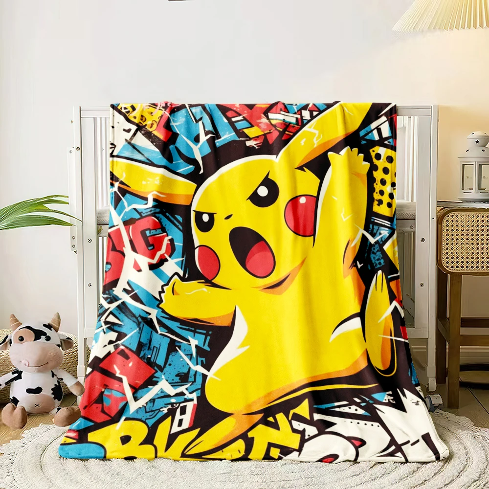 MINISO Pokémon Cute Cartoon Print Blanket.Warm and Comfortable Flannel,Bedroom,Sofa,Bed,Chair,Gift,Picnics,Trip, Camp,Blankets.