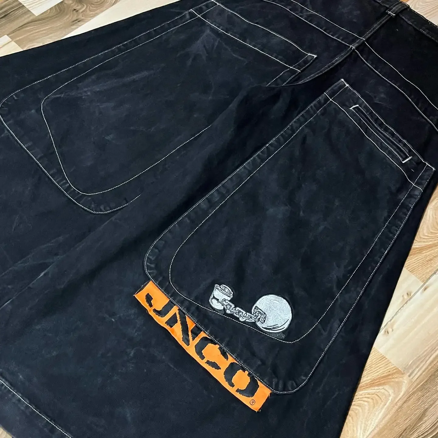 Oversized Hip Hop Streetwear JNCO Baggy Jeans Y2K Mens Pocket Black Pants New Harajuku Gothic High Waisted Wide Leg Trouser