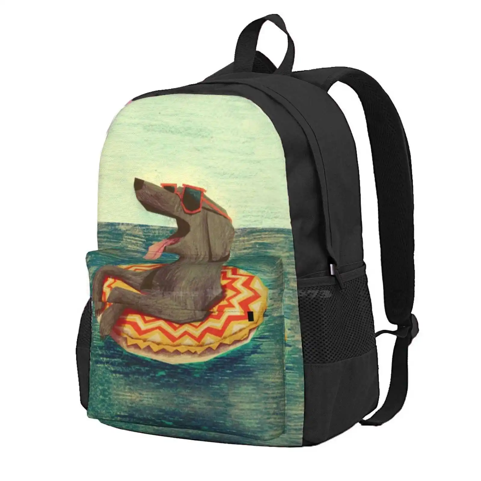 Relaxed Doggo Hot Sale Schoolbag Backpack Fashion Bags Doggo Pencil Photohop Cute Sea Beach Vacation Holiday Colorful Texture