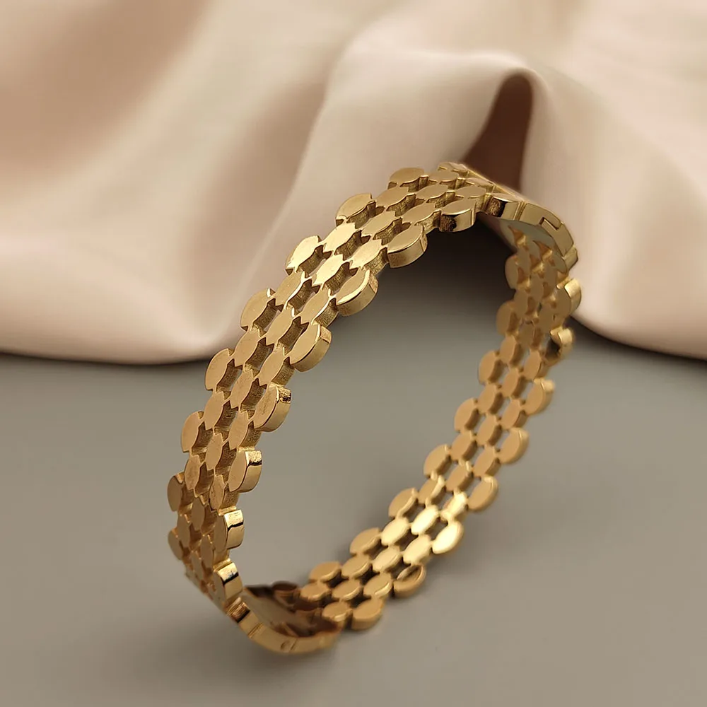 

New honeycomb hollow stainless steel gold plated bracelet, high quality waterproof silver bracelet, wedding jewelry