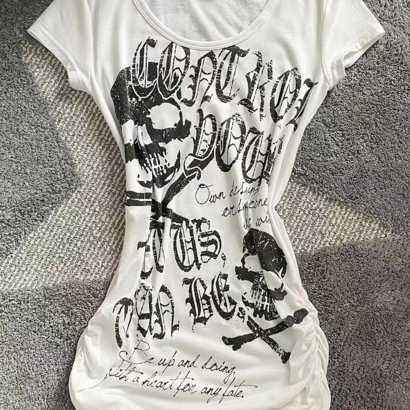 

2025 Summer Harajuku T-Shirts 2000S Vintage Women Short Sleeve Printed Y2k Crop Tops Outwear Casual Gothic Korean Fashion Tees