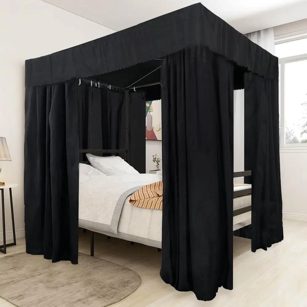 Bed Curtains - 4 Post Twin Bed Curtains for Adults Girls Bedroom Decoration (Black, Twin)