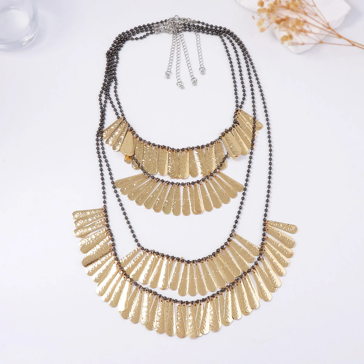 

ZAA Handmade Beaded Multi-layer Waterfall Shape Metal Plate Tassels Pendant Necklace for Women Boho Style 2025 Trend Jewelry