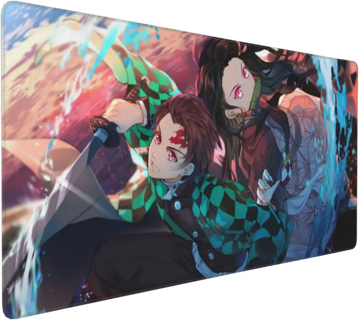 Demon Slayer Tanjirou Anime Mouse Pad 15.7x35.4 Inch Japan Anime Non-Slip Rubber Base Mousepad Desk Mat for Gamer Office Home