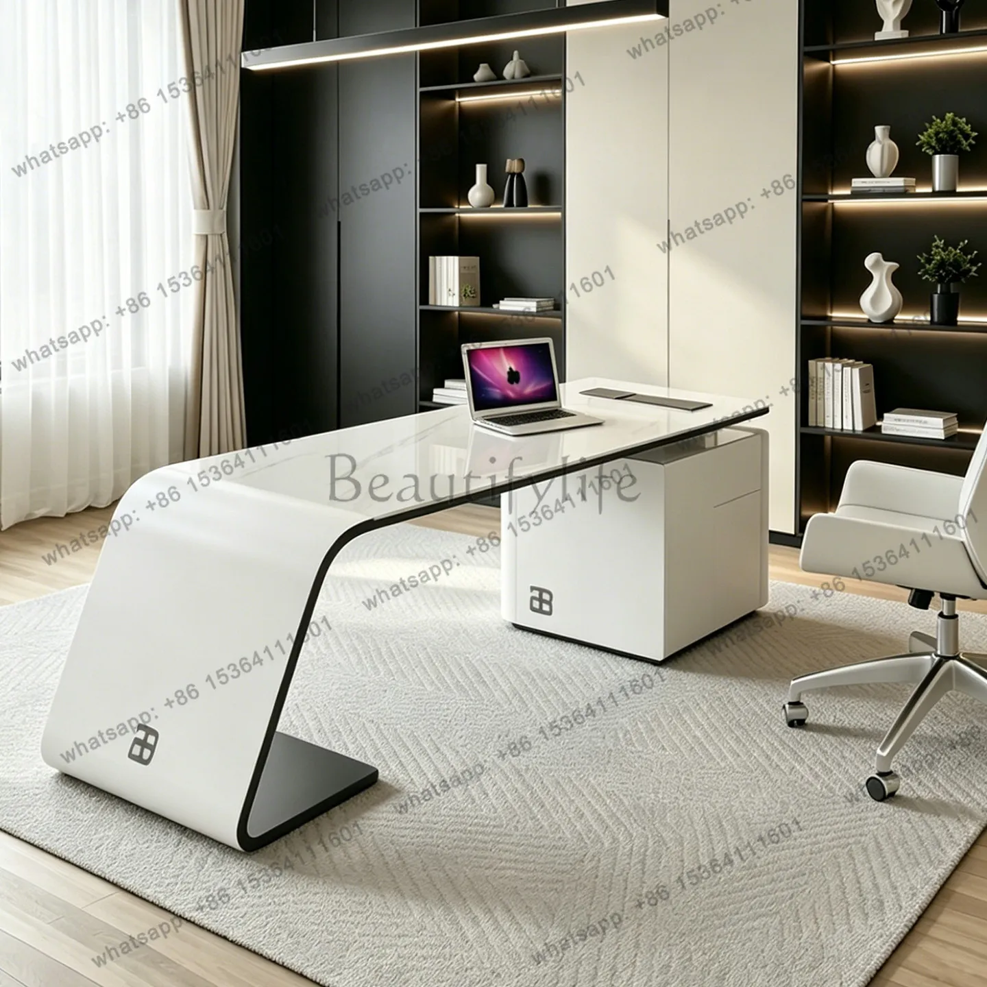 PG Light Luxury Creamy Style Office Simple Desk Home Student Computer Desk Modern Writing Workbench Designer