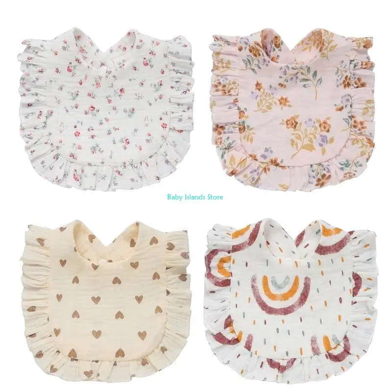 

K92D Floral Feeding Bib Burp Cloth Bib for Baby Boy Girl Gender Neutral Cotton Handkerchief Teether Drooling Bib for Newborn