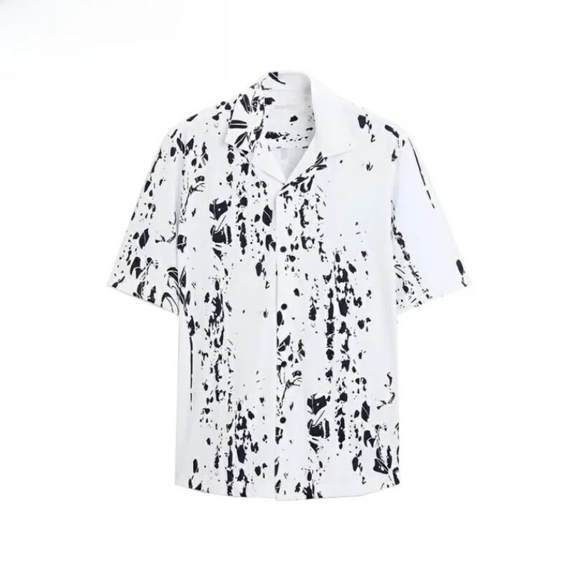 

Summer New Men's Casual irt Simple White Le Print Elastic Collar ort Sve Regular Fit Youth Faion Summer irt