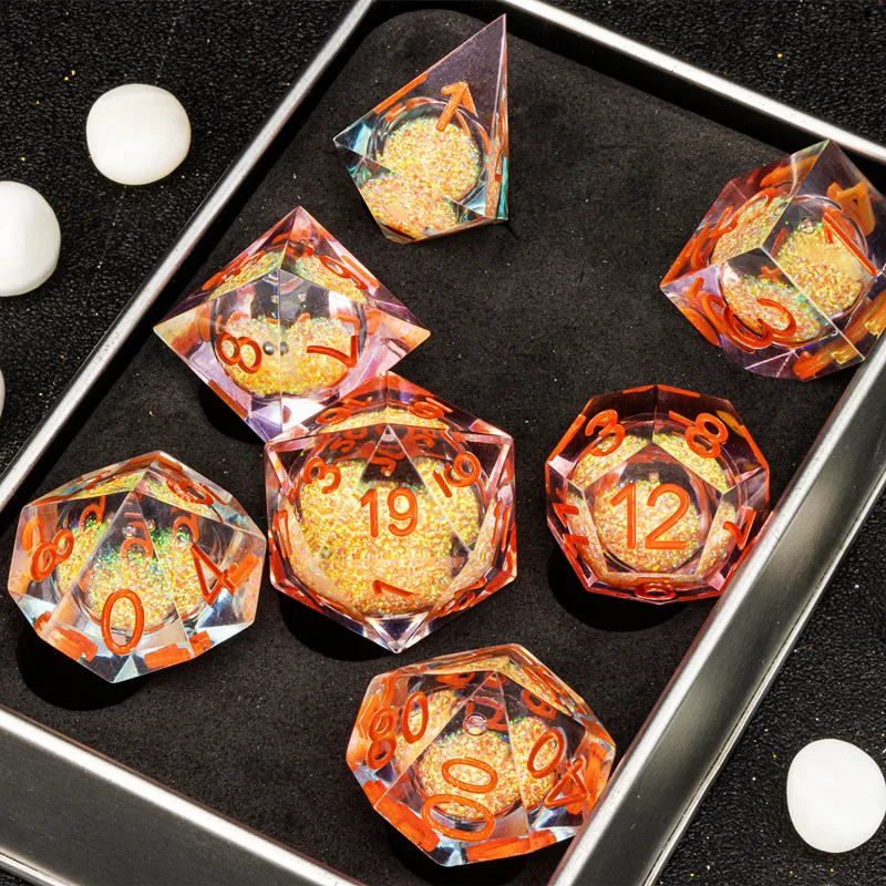 Orange Dice DND Liquid Core Dice Set Sharp Edge Role Playing Dice for Dungeons And Dragons Board Games D And D Polyhedral Dice