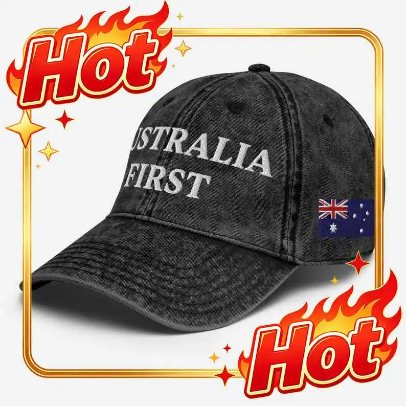 Custom Hat Australia First Hat | Vintage Hat Australias Flag Embroidered, Support Australia Vintage Cotton Twill Cap