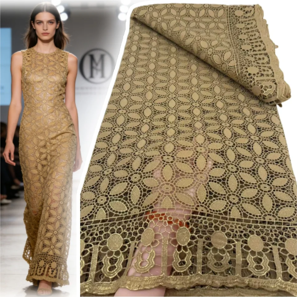 

White African Guipure Cord Lace Fabric 2026 High Quality Water Soluble Nigerian Guipure Cord Lace for Sewing Wedding Dress S1983