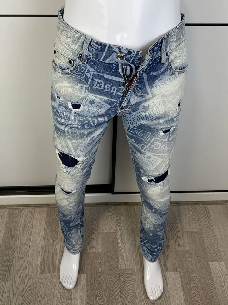 

Four-Season Slim Fit Straight Leg Men's Jeans Elastic Waist Youth Trendy Long Pants mid Waist Zipper Closure Casual Wear