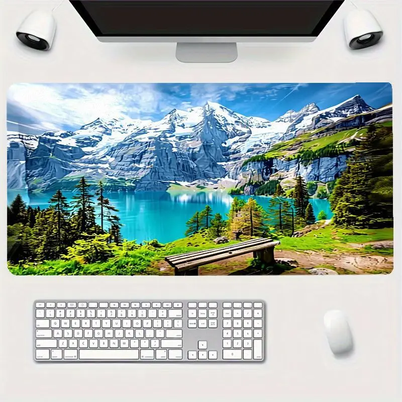 Natural Scenery Mouse Pad, Snowy Mountain Lake Green Plant Desk Mat, Comfortable Non-Slip Office Mouse Pad pc accessories