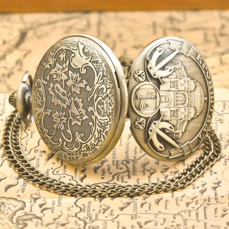 Винтажные бронзовые кронhta в стиле стимпанк, резные кварцевые карманные часы, ожерелье, подвеска, цепочка для часов, подарок для мужчин и женщин