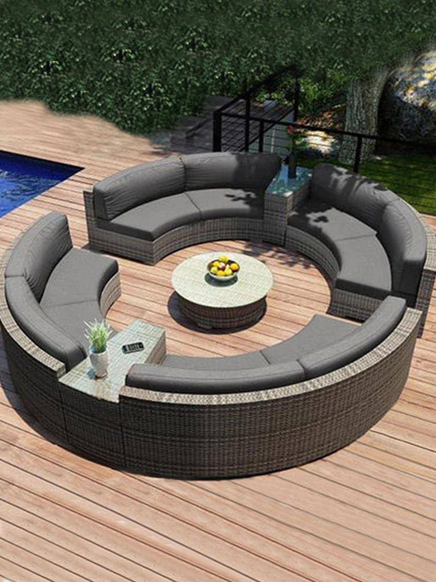 Outdoor round rattan sofa semi round rattan chair sofa outdoor hotel curved living room sofa