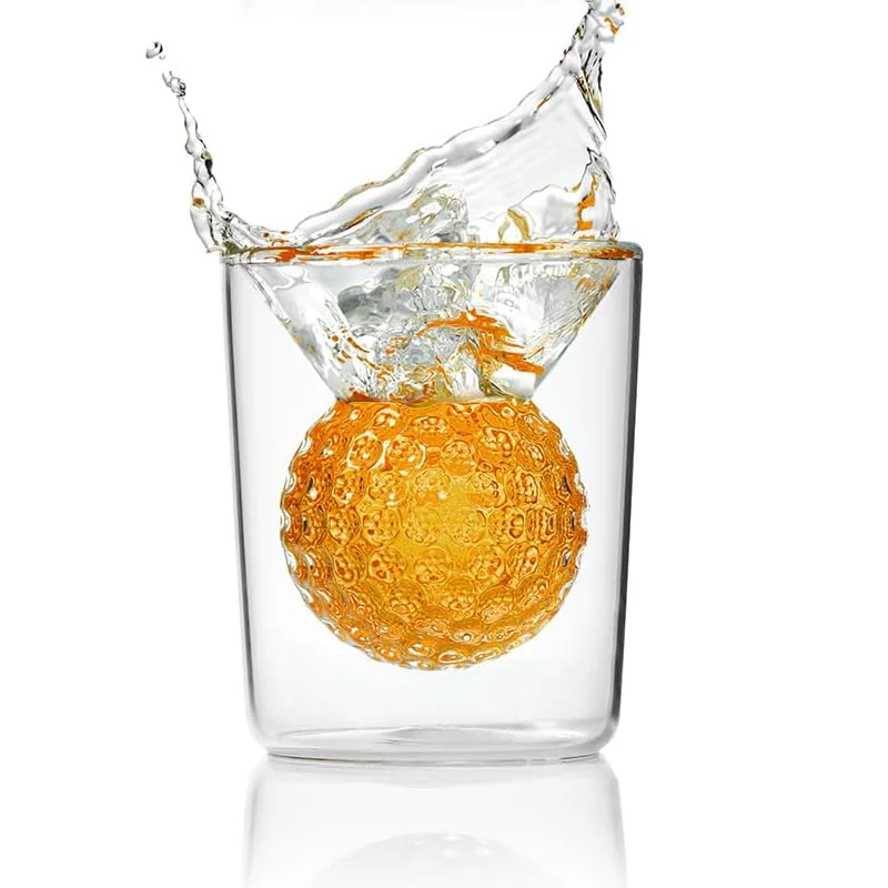 Verres à shot en forme de balle de golf, cadeaux d'anniversaire amusants faits à la main - 2 oz, double paroi avec balle de golf 3D à l'intérieur pour la tequila