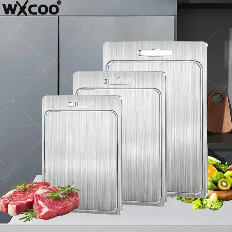 WXCOO 304 Stainless Steel Cutting Board Food Grade Thicken Chopping Boards Anti Slip Double Sided with Juice Grooves