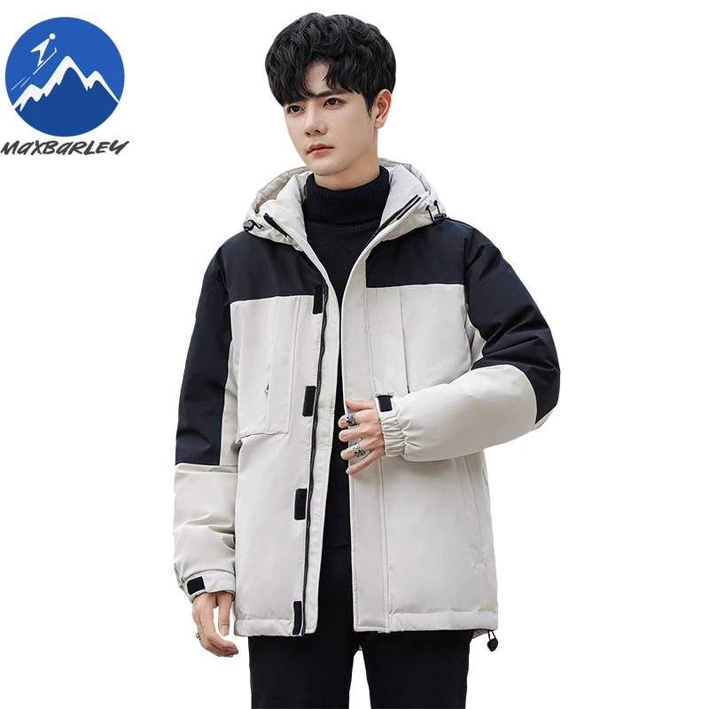 Maxbarley Men Down Jacket Casual Hooded Outdoor Climbing Windproof Warm Parka High Quality White Duck Down Thickened Filler Down