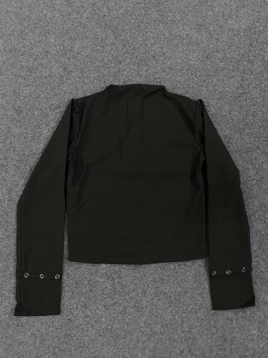 Solid Color High Neck Long Sleeve Double Breasted Top - Versatile Comfortable Fashion Street Trend Personalized Style