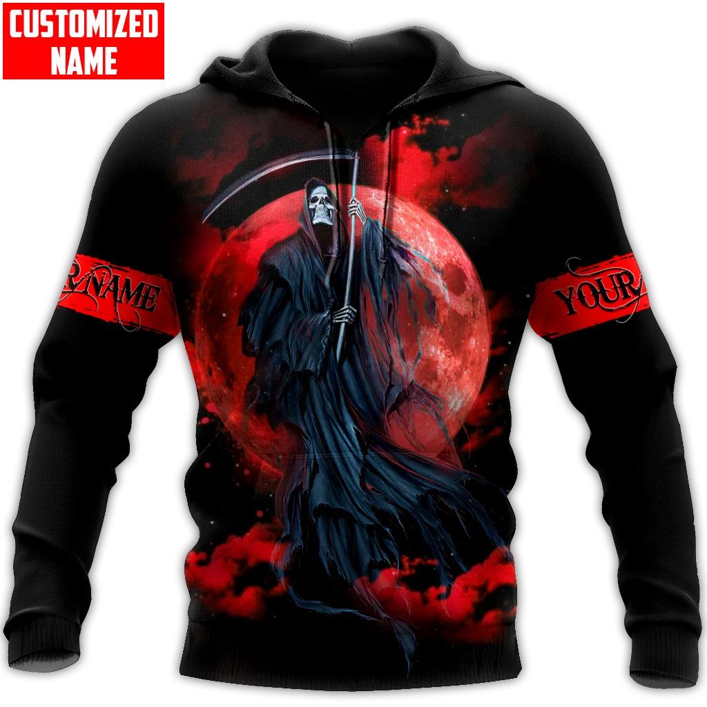 Customize Name Skull Grim Reaper 3D Printed Men's Hoodie & Sweatshirt Autumn Unisex zipper Hoodies Casual Sportswear DW969