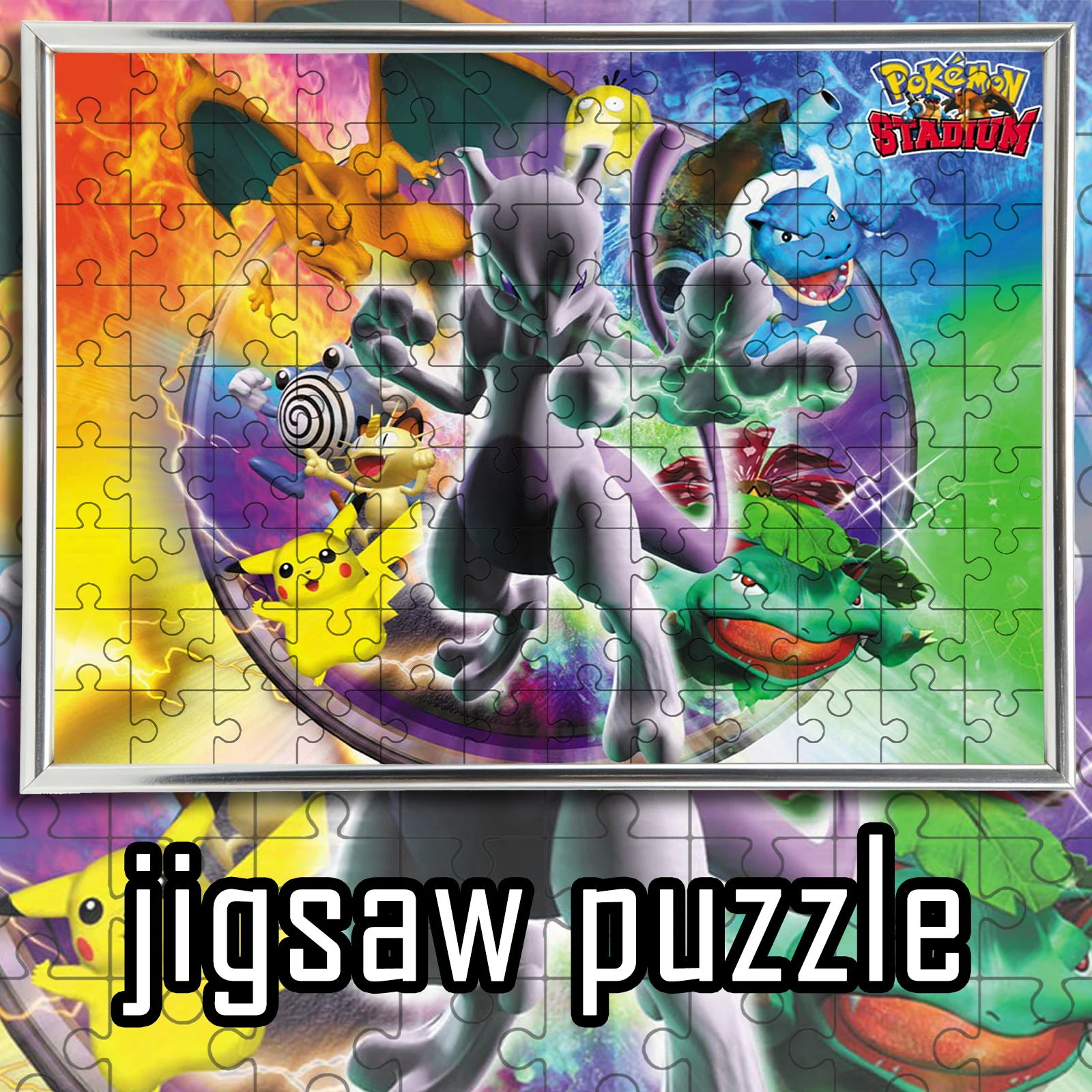 

Pokemon Stadium Classic Scene with Mewtwo & Starters Anime Wooden Jigsaw Puzzle 108/200/300/500/1000pcs Color Box