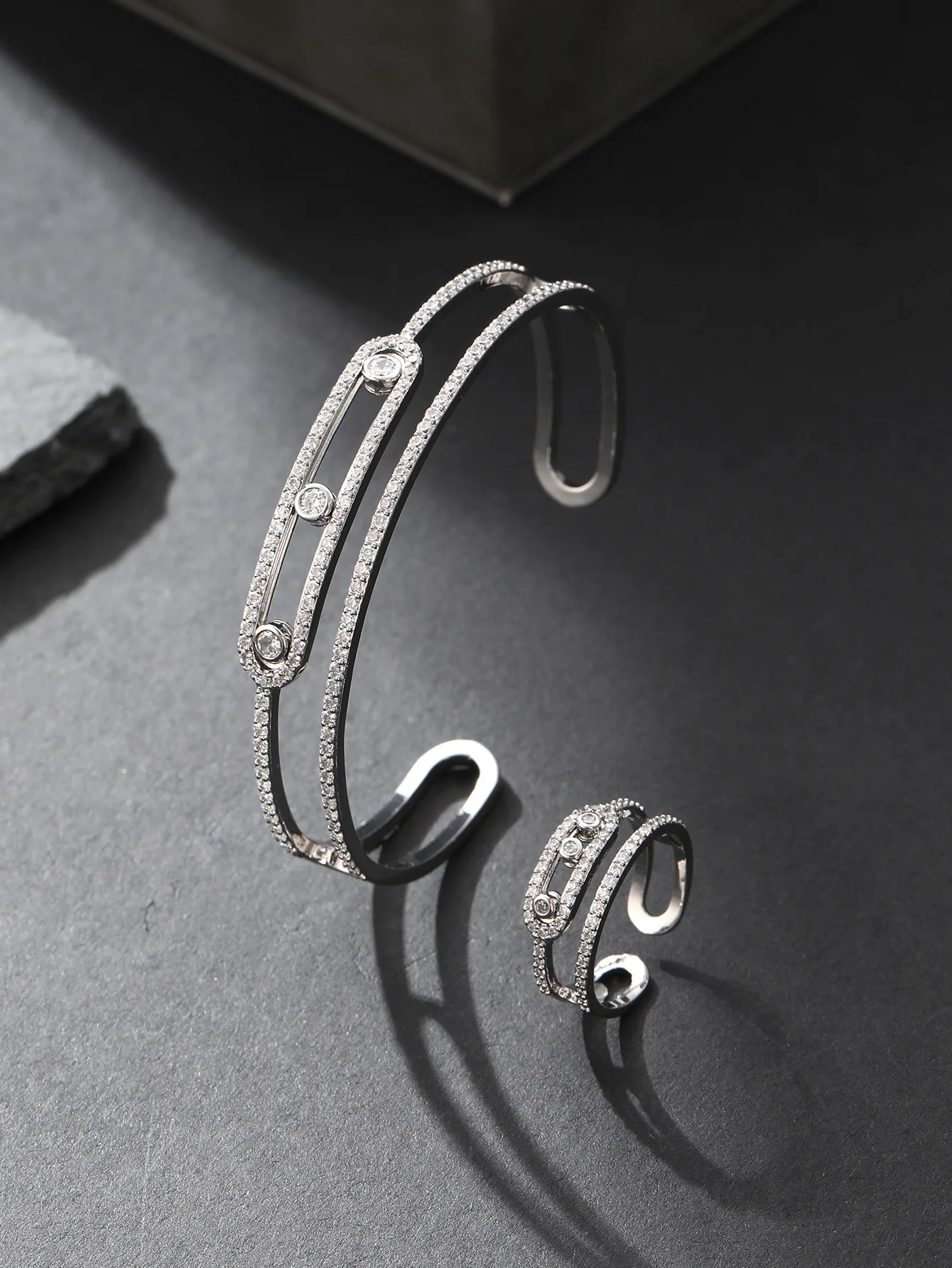 

New fashion simple premium sliver color set bracelet and ring women dress decorative jewelry wedding holiday prom gift Z-98