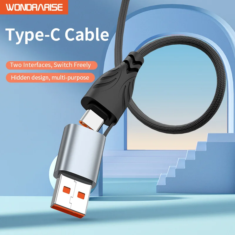 WONDRARISE 2-in-1 USB Type C Cable for Samsung Galaxy S24/S23 | 100W Fast Charging & Data Sync | Durable, Tangle-Free USB Charge