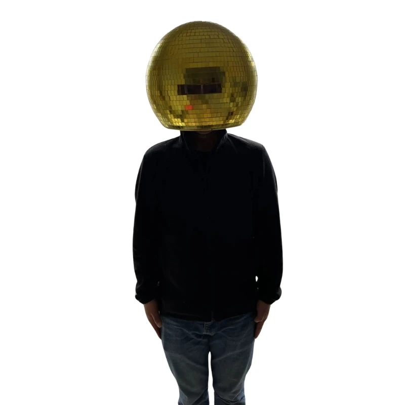 

Gold Disco Mirror Helmet Wearable Silver Glass Metallic Cosplay Halloween Prop Halloween Decoration Ball