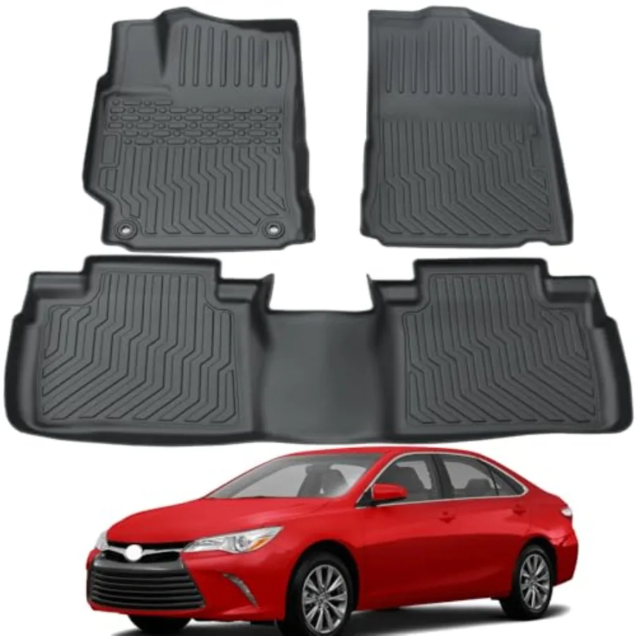 

All Weather Rubber Car Floor Mats for 2015-2017 Camry Full Set with 1st and 2nd Rows Non-Slip Laser Measured Maximum Coverage