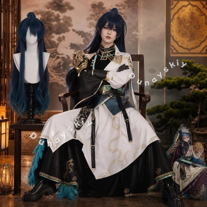 

Ling Dragonkin Hanfu Arknights Cosplay Costume Blue Ombre Cosplay Wig Ancient Style Uniform Hallowen Play Role Clothes Clothing