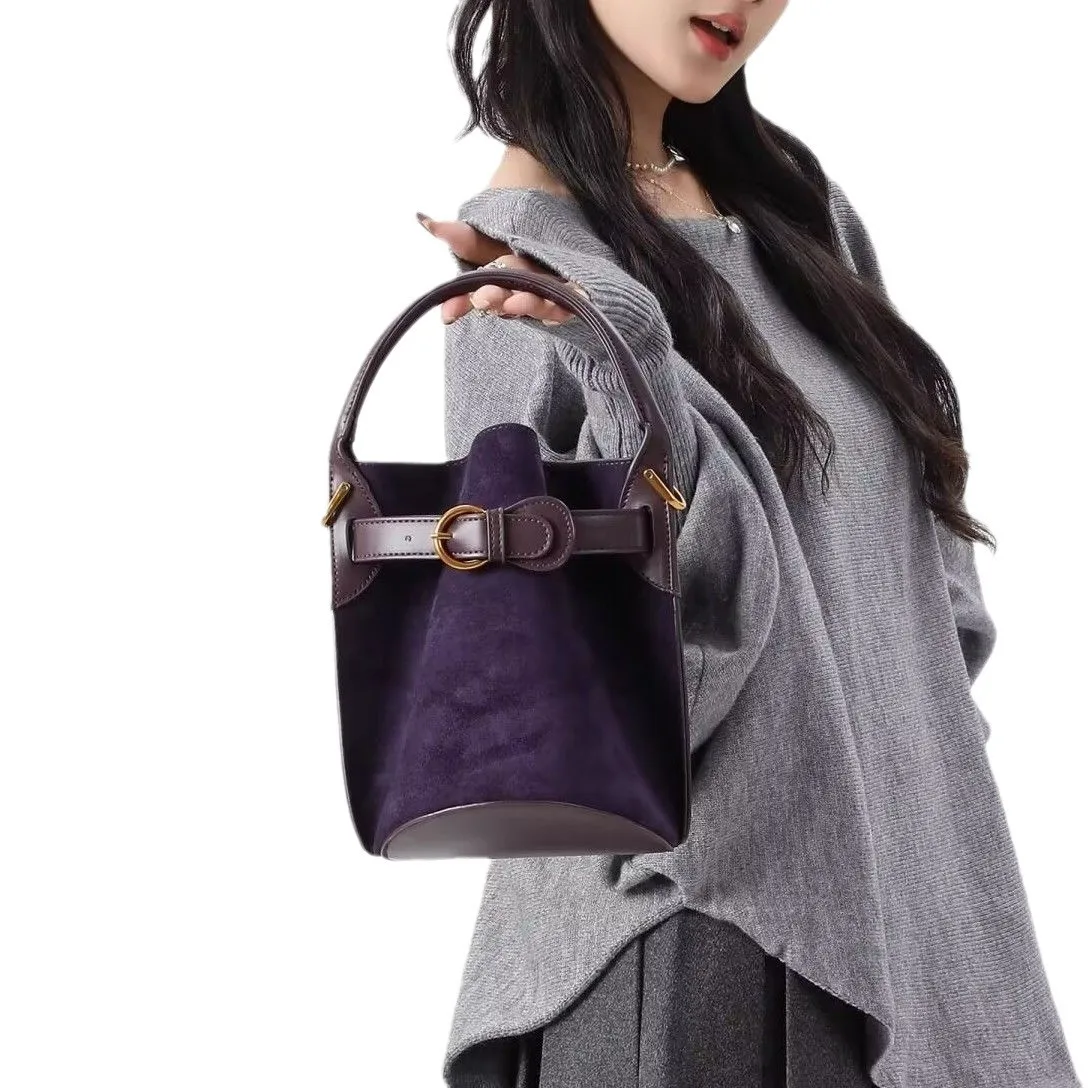 Advanced purple velvet bucket bag for women's new commuting trend single shoulder crossbody bag view 5