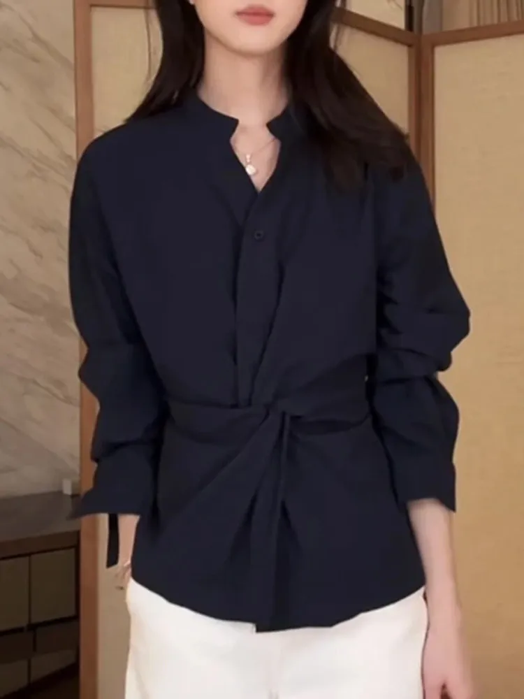 

Женский топ с длинным рукавом и узлом на талии, приталенный, повседневный, весна-осень, новинка, подходит для маленьких размеров