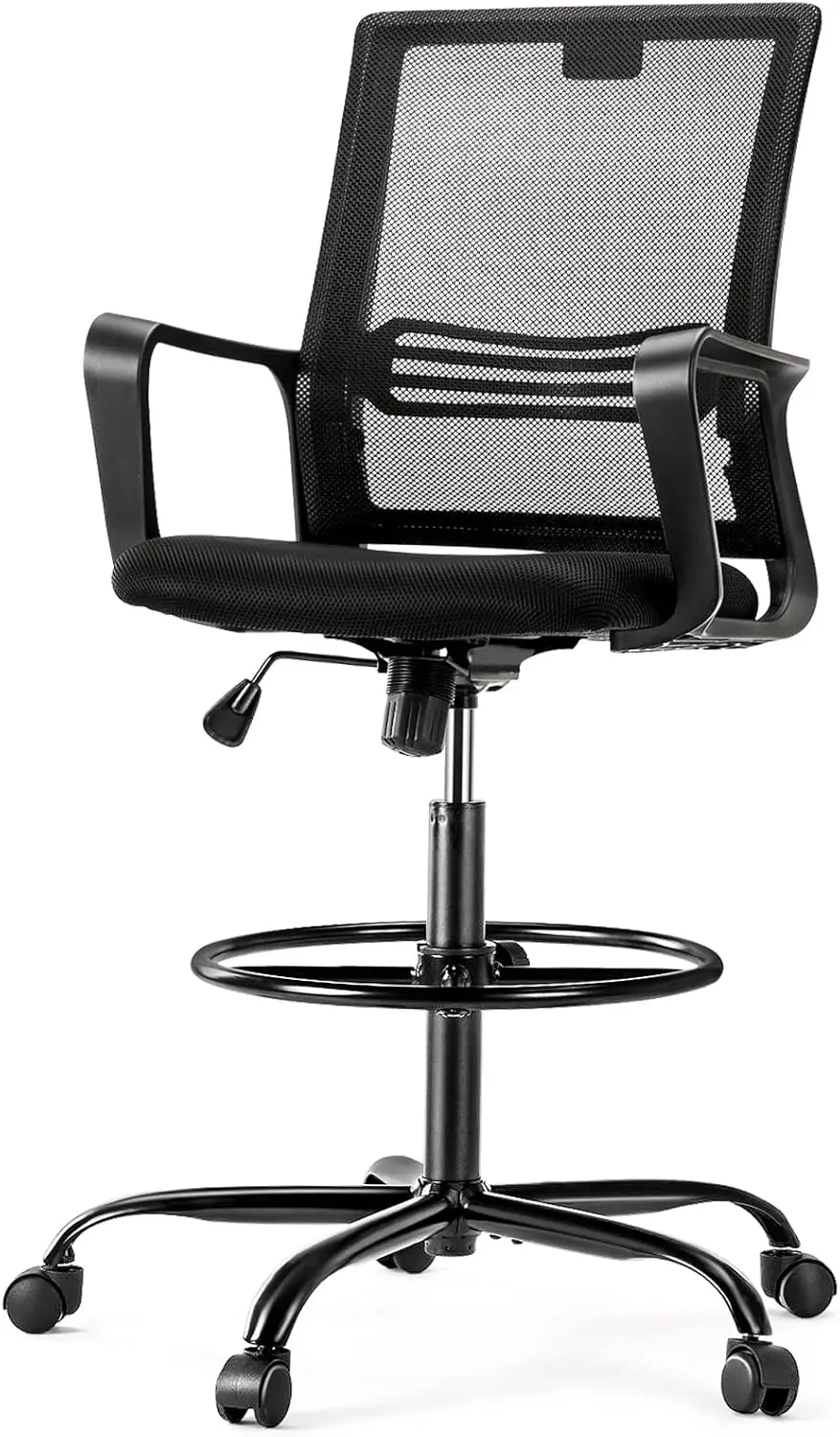 Olixis Drafting Chair - Tall Standing Office Desk Chair With Adjustable Foot Ring, Chair With Ergonomic Lumbar Support,