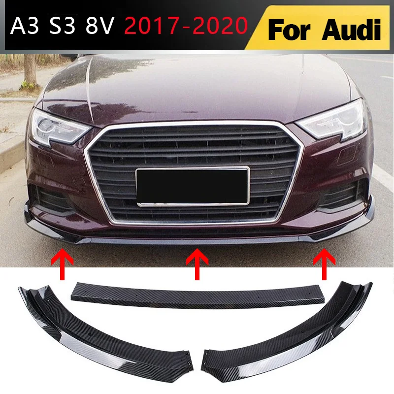 

Для Audi A3 S3 8V 2017 2018 2019 2020 передний бампер, спойлер, лопата, разделитель, объемная защита, комплекты кузова, тюнинг, 3 шт.