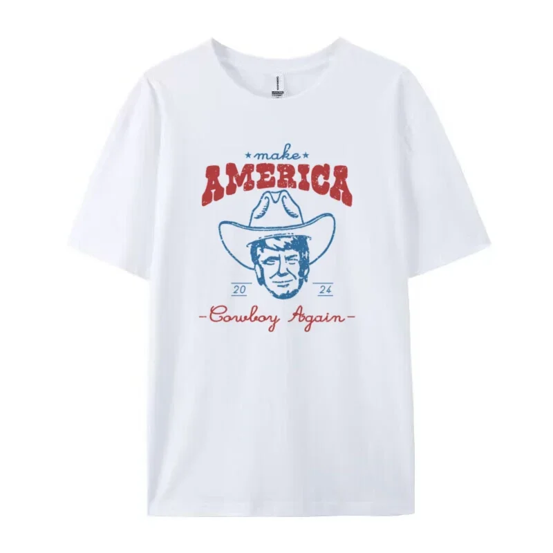 Women Funny Trump 2024 Election T-Shirts Vintage Western Cowboy T Shirt MAGA Patriotic Shirt Unisex Short Sleeve Republican Tops