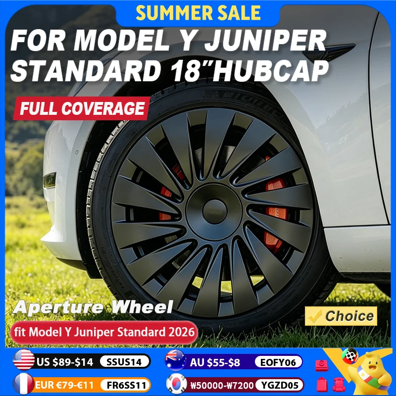 

18 Inch 4PCS Hub Caps for Tesla Model Y Juniper Standard 2026 Performance Full Rim Aperture Wheel Cover Replacement Accessories