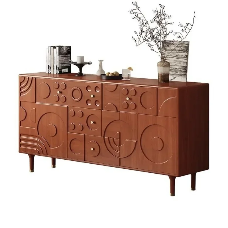 

Medieval solid wood Madrid chest living room bedroom wall locker retro carved dining side porch storage cabinet