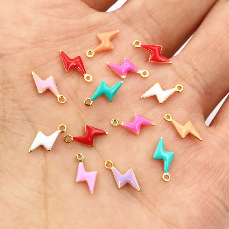 20pcs 10x5mm Enamel Small Lightning Charms Pendant Stainless Steel DIY Jewelry Making Accessories Findings for Bracelet Earrings