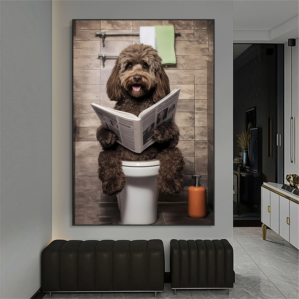 Funny Cockapoo Wall Art Poster Funny Bathroom Prints Vintage Animal Art Canvas Painting Home Toilet Wall Art Decoration