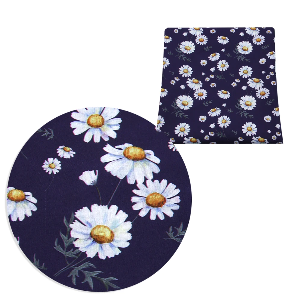 Blue Series Daisy Floral 50*145cm 100% Cotton Fabric Sewing Quilting Fabric Needlework Material DIY Handmade Patchework