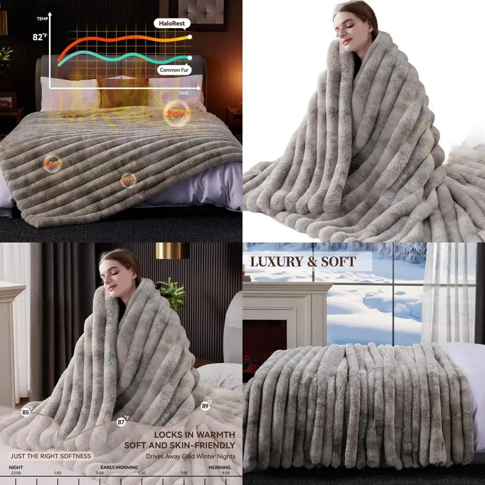 

Luxury Striped Faux Fur Blanket, 1000GSM Cozy Throw for Bed, Sofa, Living Room & Gifts, 50x70 Tie-dye Grey